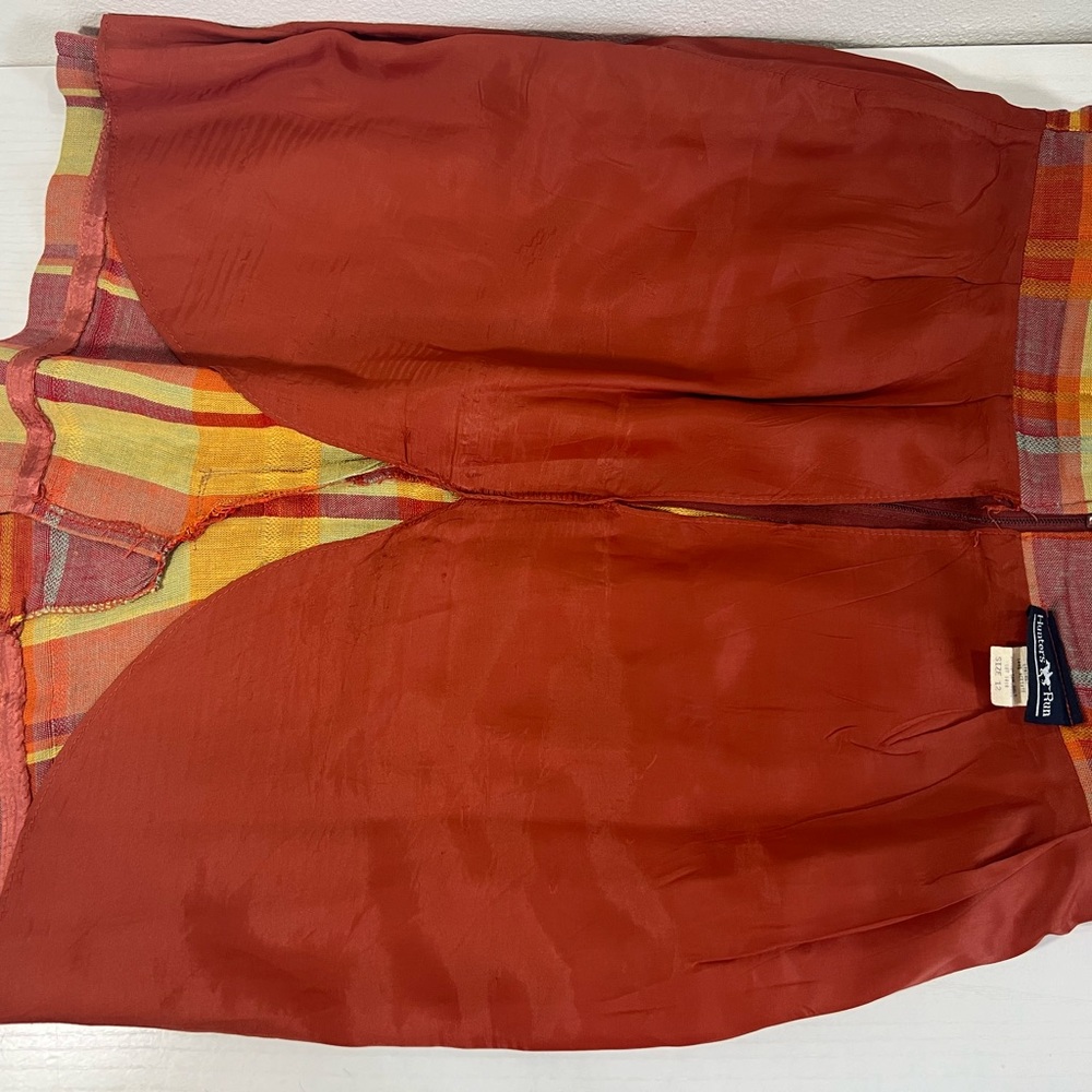 Vintage plaid skirt by Hunters Run orange rust linen skirt lined zip at back| 12 - Picture 6 of 12